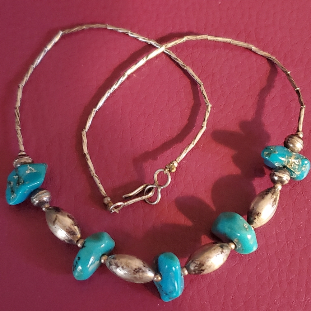 Native American Turquoise Sterling Silver Necklace Vintage